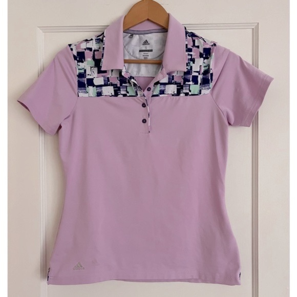 Adidas Lilac Polo Golf shirt. Front button & collar. Size Small. UV protection - Picture 2 of 13